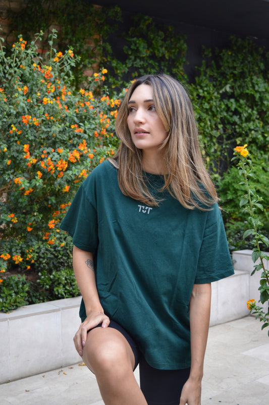 Oversized T-Shirt Negra/Beige/Verde