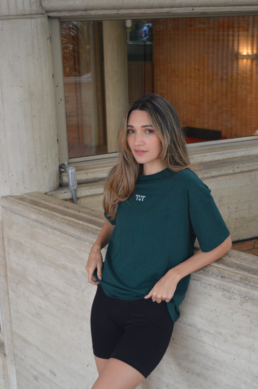 Oversized T-Shirt Negra/Beige/Verde