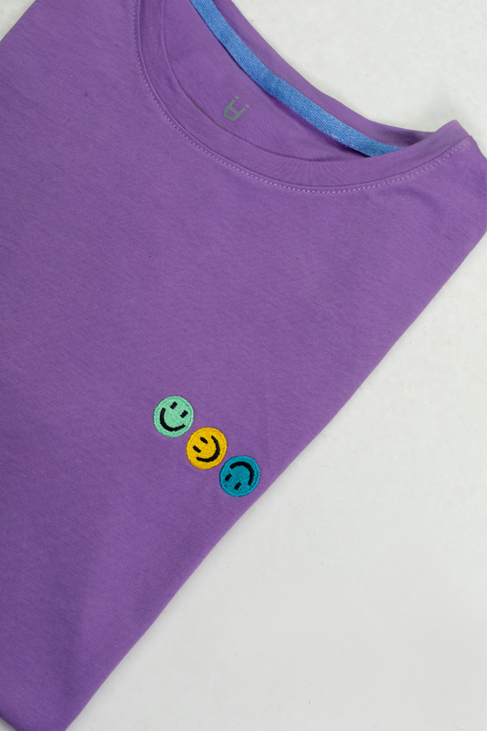 Camiseta para hombre y mujer 100% en algodón color morado bordada con nuestro Emociones