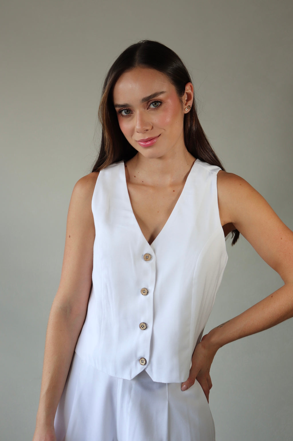 Chaleco Noa Blanco de botones delantero