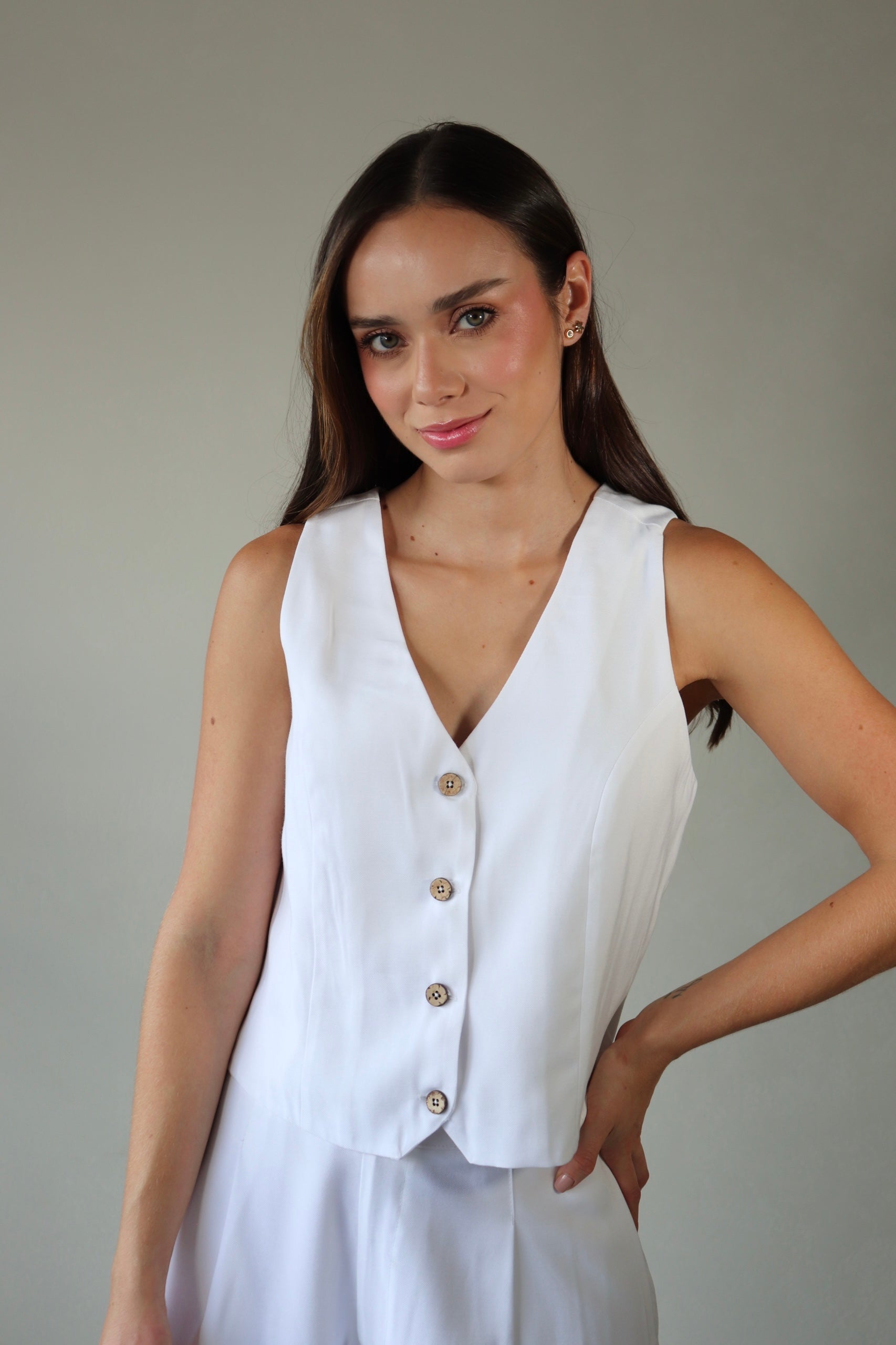 Chaleco Noa Blanco de botones delantero